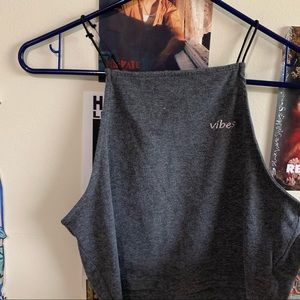 dark grey “vibes” embroidered tank top